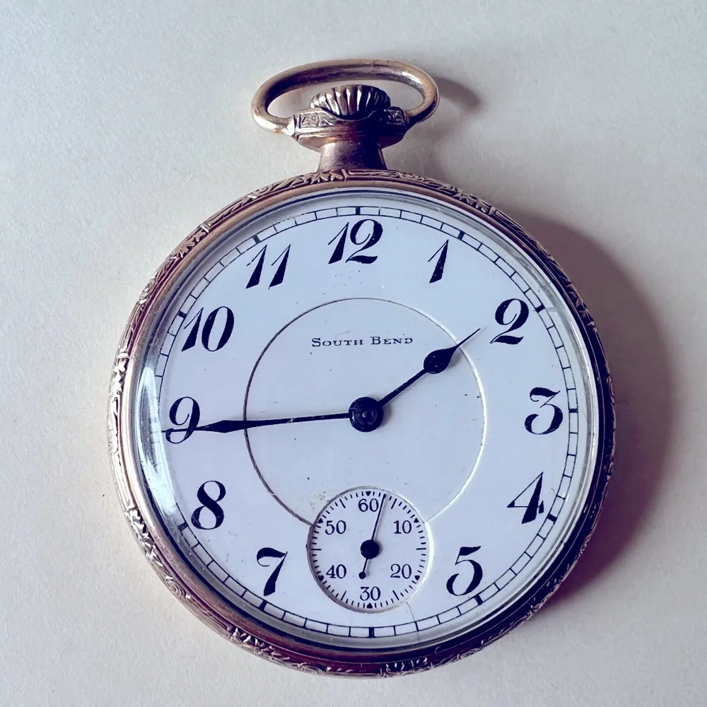 Antique South Bend Pocket Watch, Gold Filled, Wadsworth Referee, Chronograph